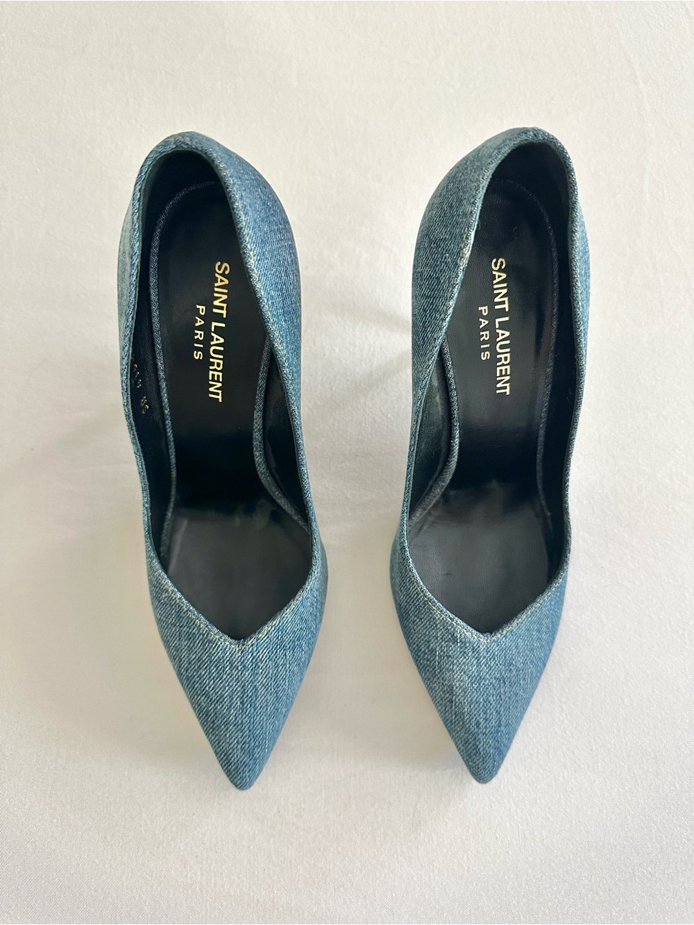 Saint Laurent Denim Pointed-Toe Pumps in Light Blue
